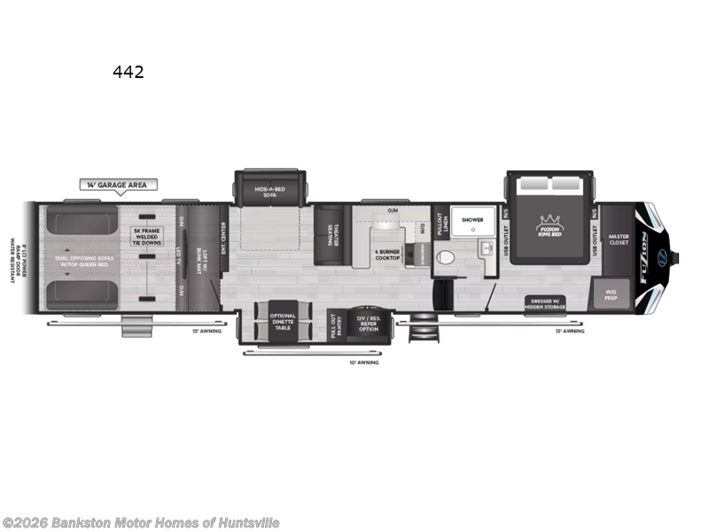 2025 Keystone Fuzion 442 - Used Toy Hauler For Sale by Bankston Motor Homes of Huntsville in Huntsville, Alabama features Slideout