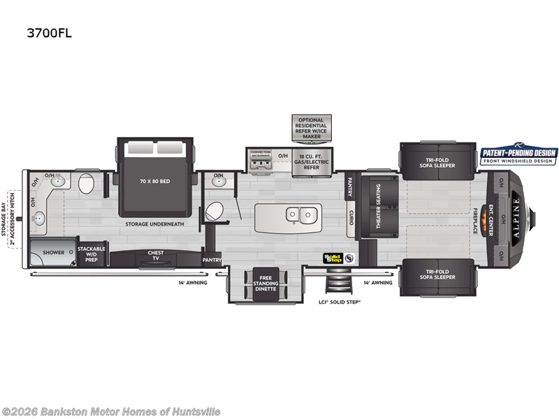 2022 Keystone Alpine 3700FL - Used Fifth Wheel For Sale by Bankston Motor Homes of Huntsville in Huntsville, Alabama features Slideout