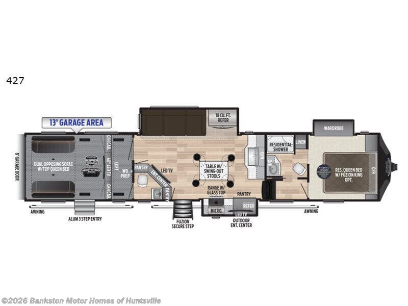 2019 Keystone Fuzion 427 - Used Toy Hauler For Sale by Bankston Motor Homes of Huntsville in Huntsville, Alabama features Slideout