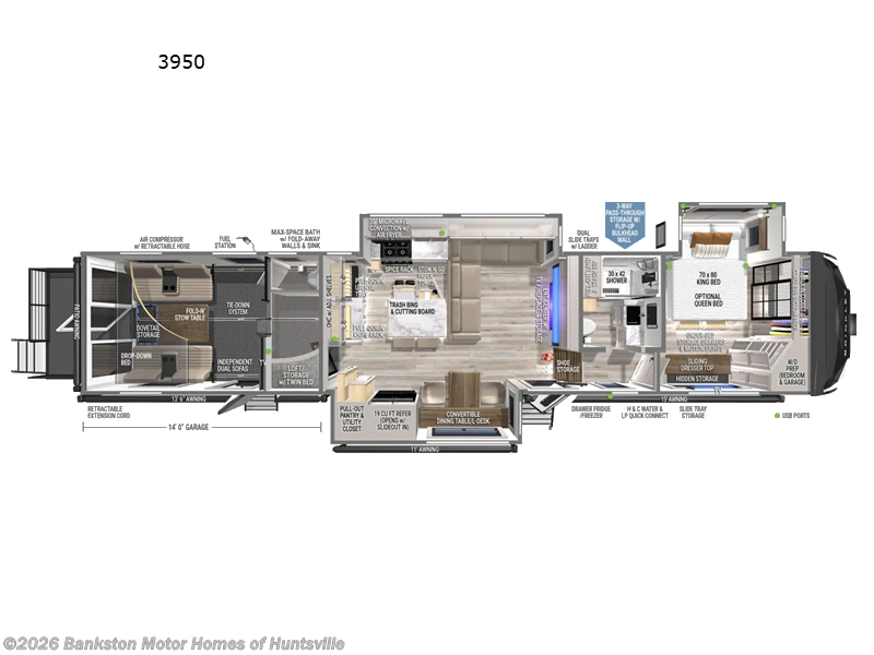 2026 Brinkley RV Model G 3950 - Used Toy Hauler For Sale by Bankston Motor Homes of Huntsville in Huntsville, Alabama features Slideout