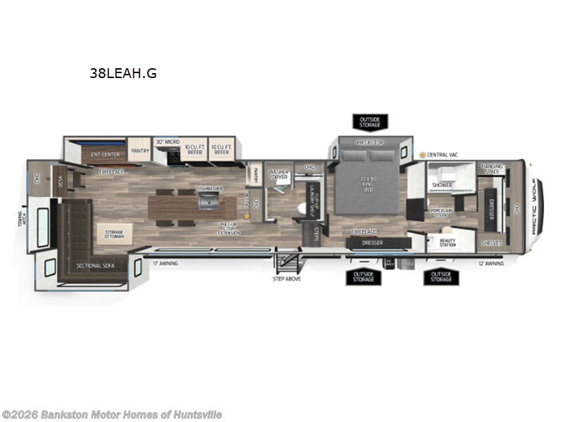 2026 Forest River Cherokee Arctic Wolf 38LEAH.G - Used Fifth Wheel For Sale by Bankston Motor Homes of Huntsville in Huntsville, Alabama features Slideout