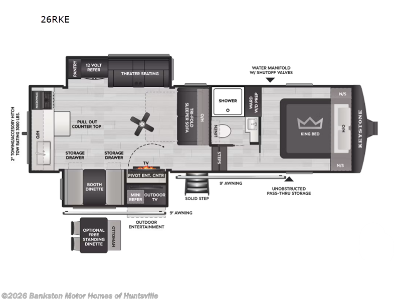 2027 Keystone Cougar Half-Ton 26RKE - New Fifth Wheel For Sale by Bankston Motor Homes of Huntsville in Huntsville, Alabama features Slideout
