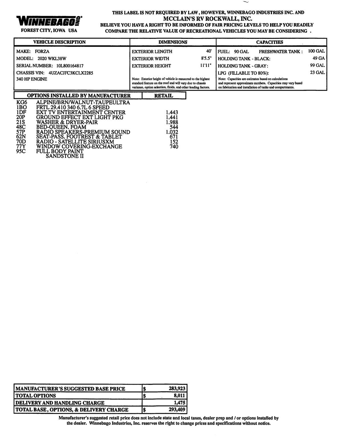 2020 Winnebago Rv Forza 38w For Sale In Rockwall Tx 75087 91812