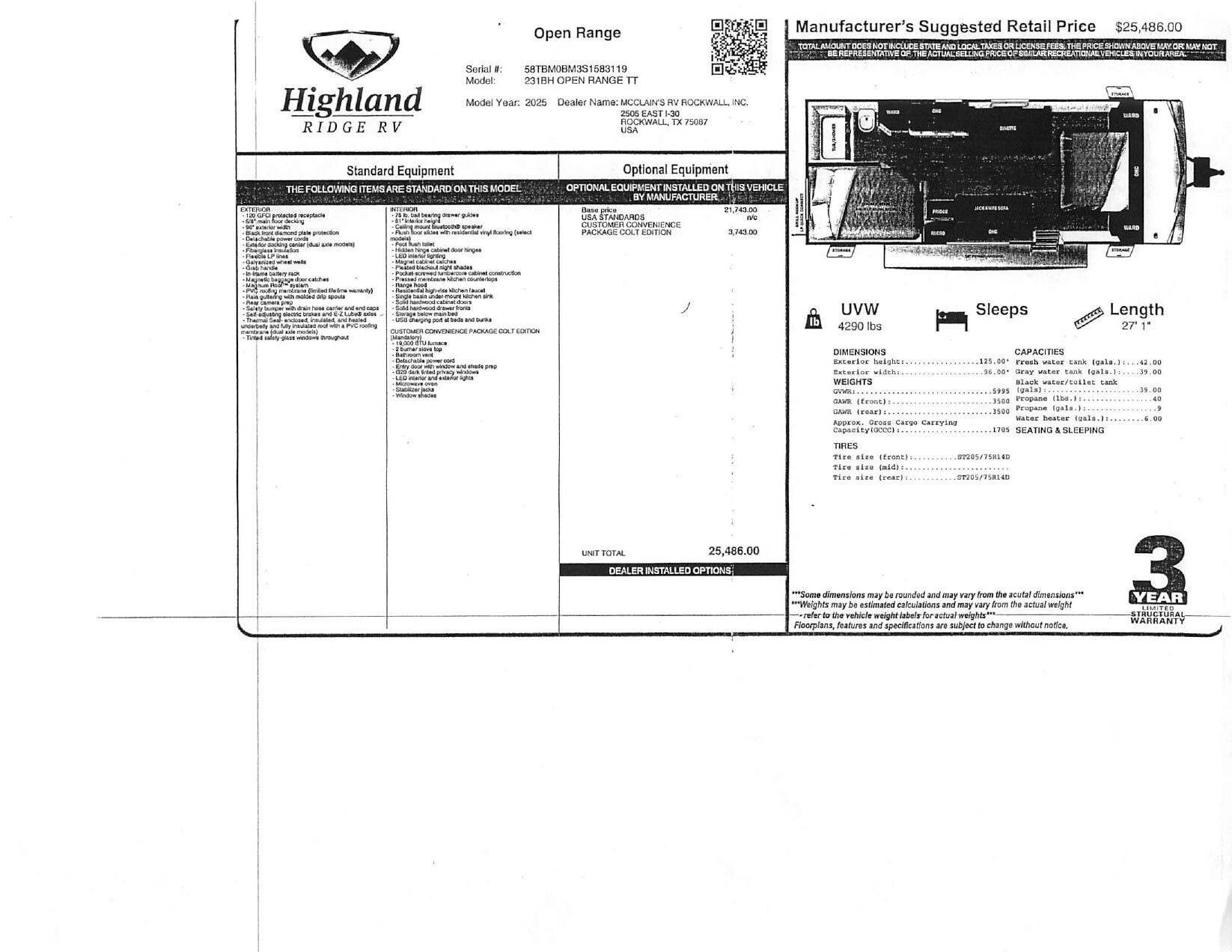 2025 Open Range CONV COLT 231BH by Highland Ridge from McClain's RV Rockwall in Rockwall, Texas