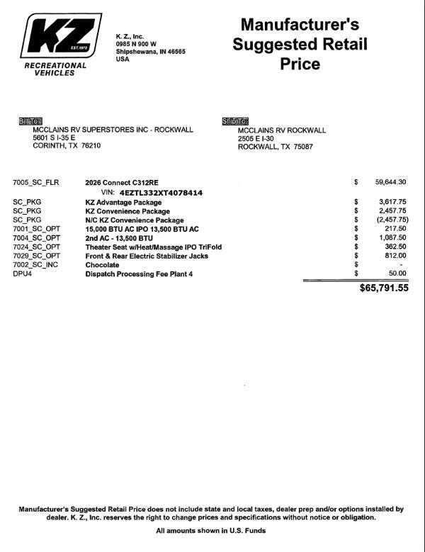 2026 Connect 312RE by K-Z from McClain's Longhorn RV in Sanger, Texas