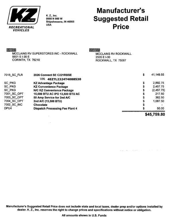 2026 Connect SE 221RB by K-Z from McClain's RV Rockwall in Rockwall, Texas