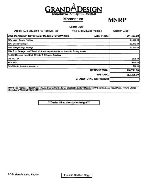 2026 Momentum 27MAV by Grand Design from McClain's RV Rockwall in Rockwall, Texas