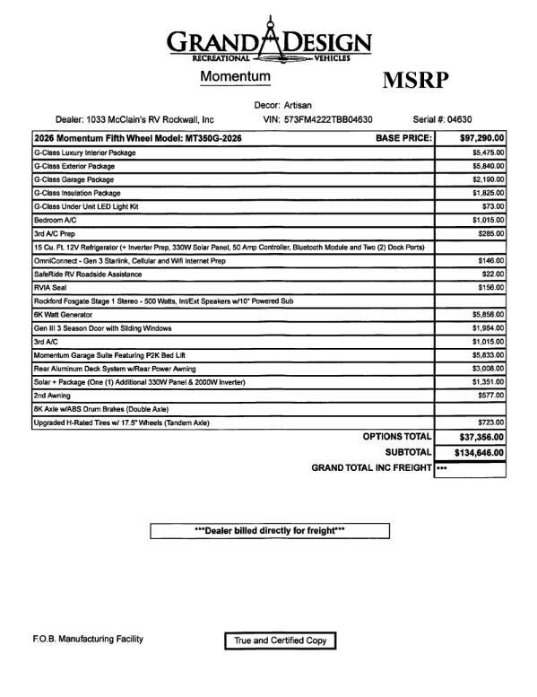 2026 Momentum G-Class 350G by Grand Design from McClain's RV Rockwall in Rockwall, Texas