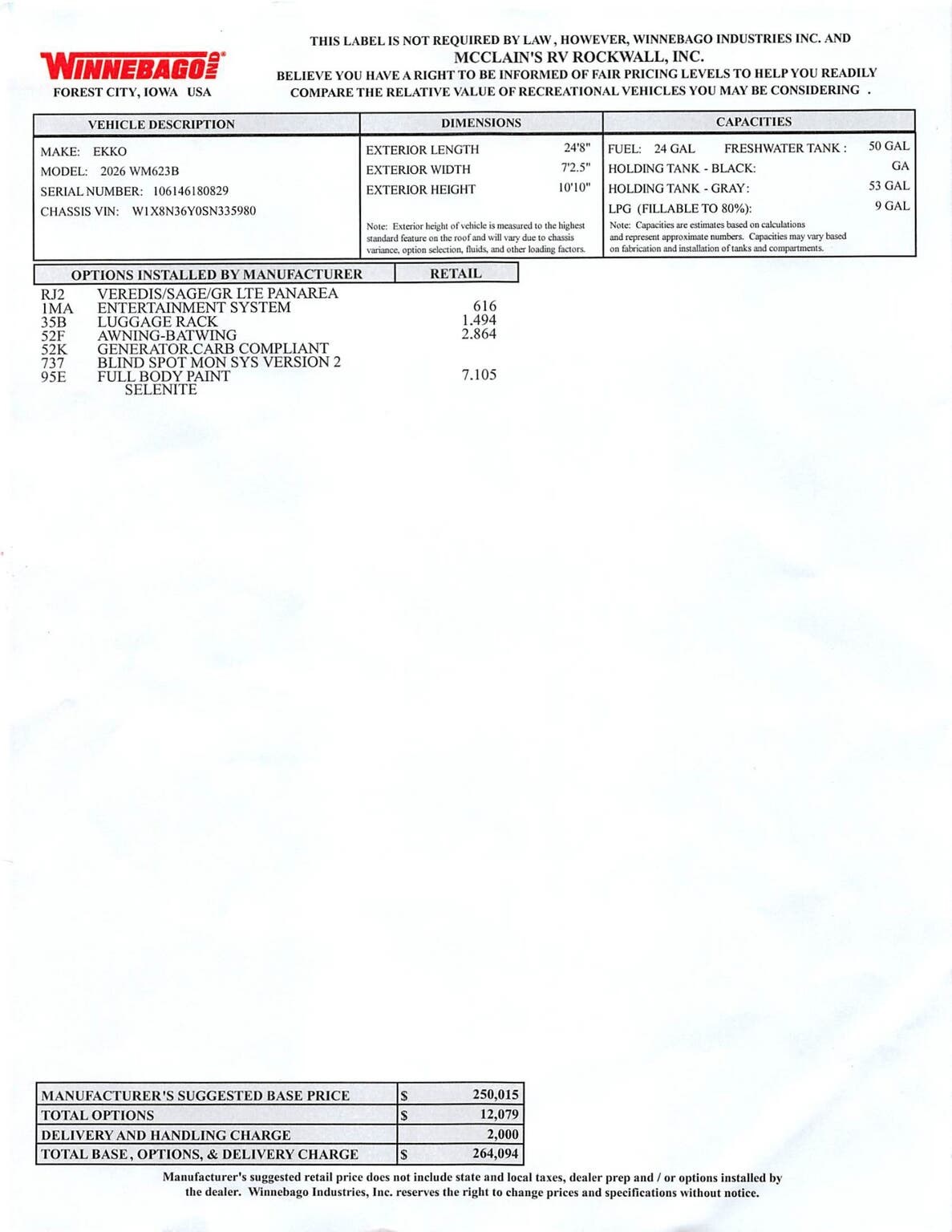 2026 Ekko 23B by Winnebago from McClain&#39;s RV Rockwall in Rockwall, Texas