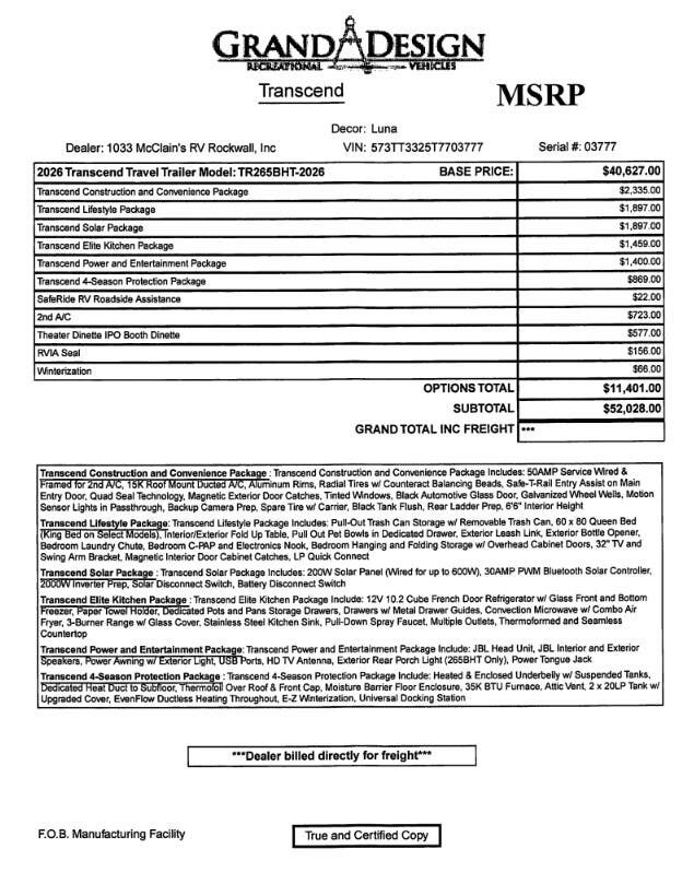 2026 Transcend 265BHT by Grand Design from McClain's RV Rockwall in Rockwall, Texas