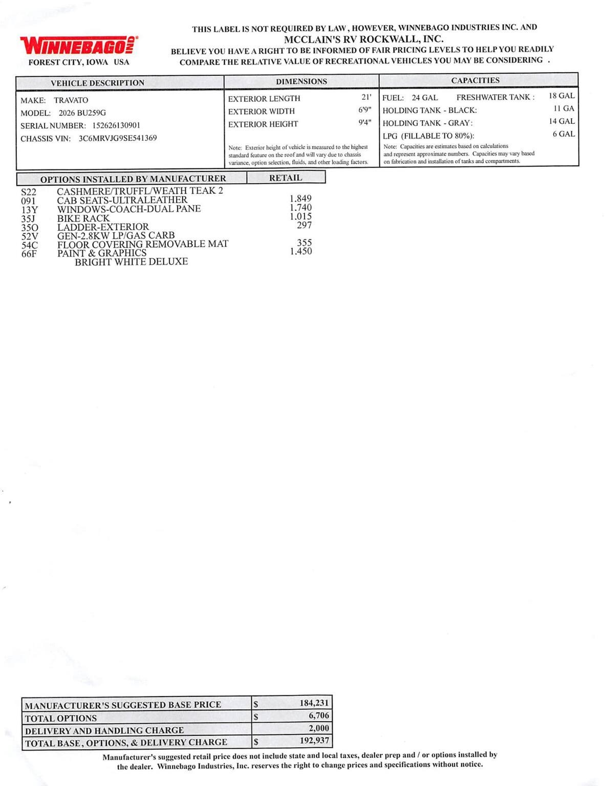 2026 Travato 59G by Winnebago from McClain's RV Rockwall in Rockwall, Texas