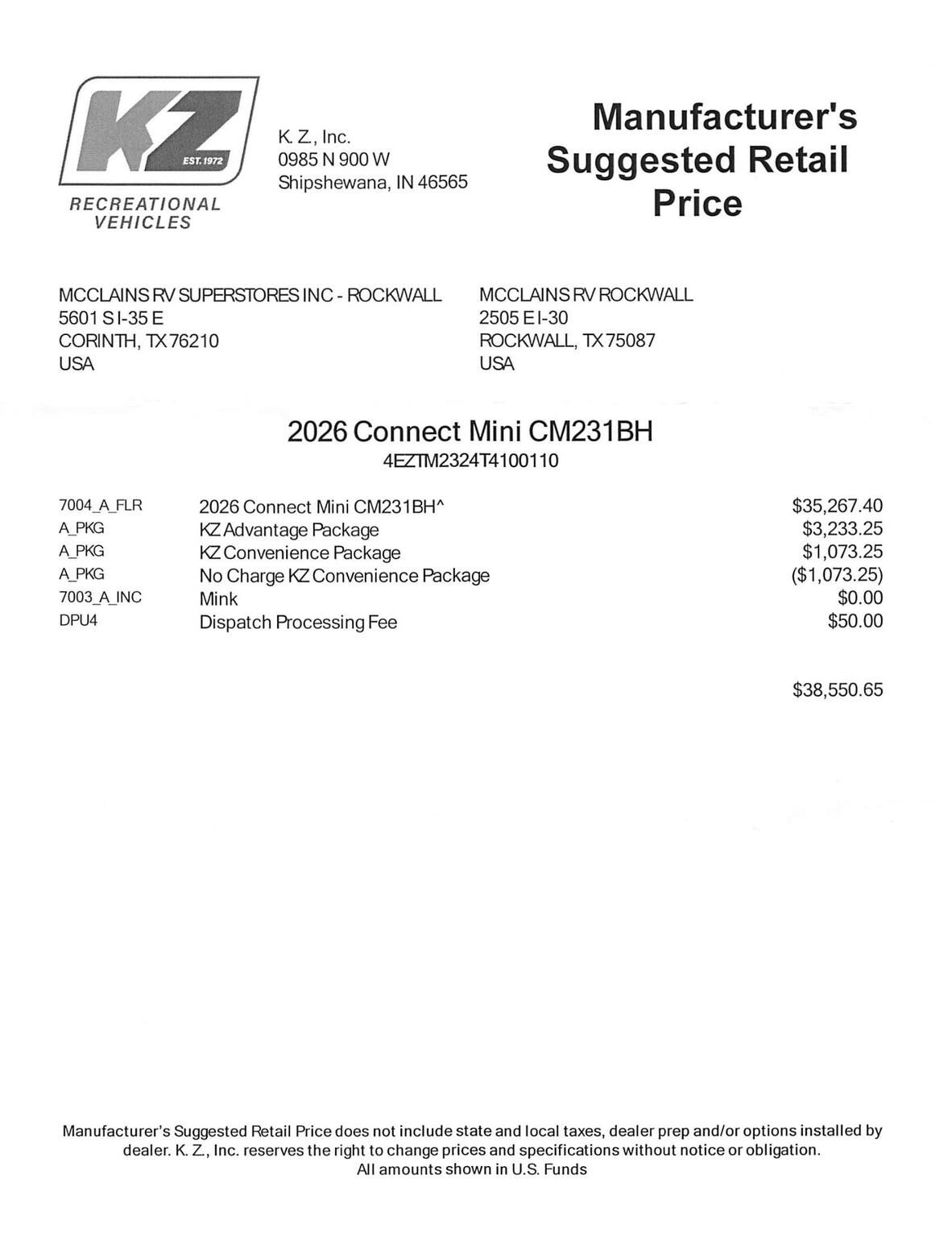 2026 Connect Mini 231BH by K-Z from McClain's RV Rockwall in Rockwall, Texas