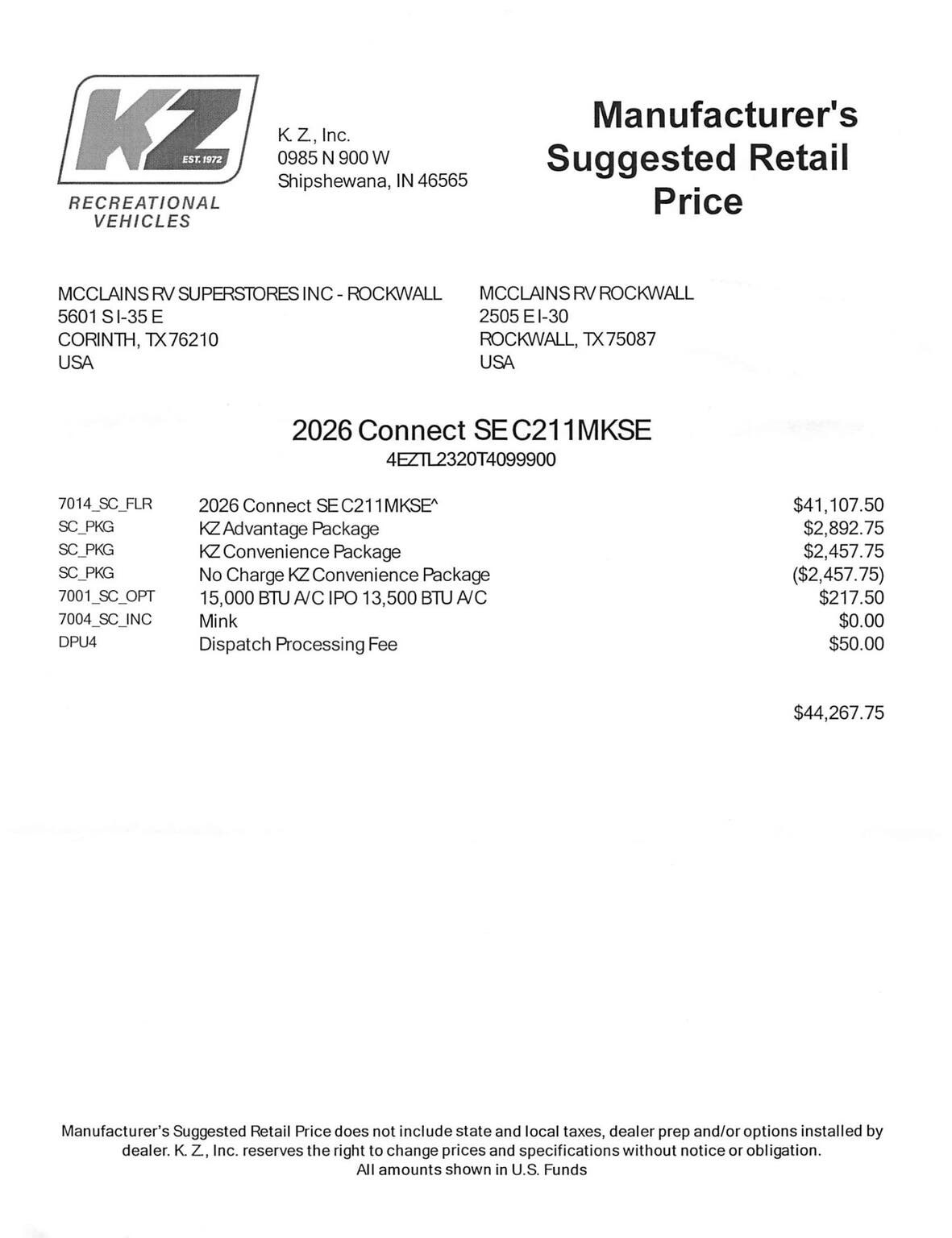 2026 Connect SE 211MK by K-Z from McClain's RV Rockwall in Rockwall, Texas
