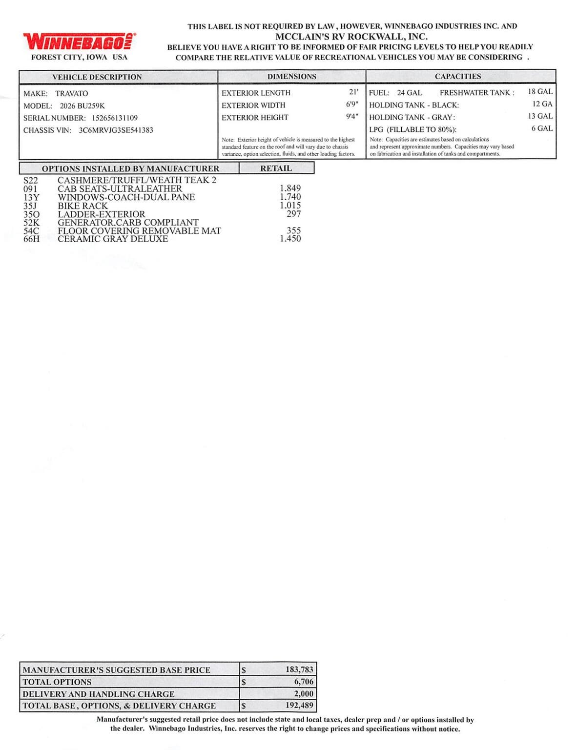 2026 Travato 59K by Winnebago from McClain's RV Rockwall in Rockwall, Texas