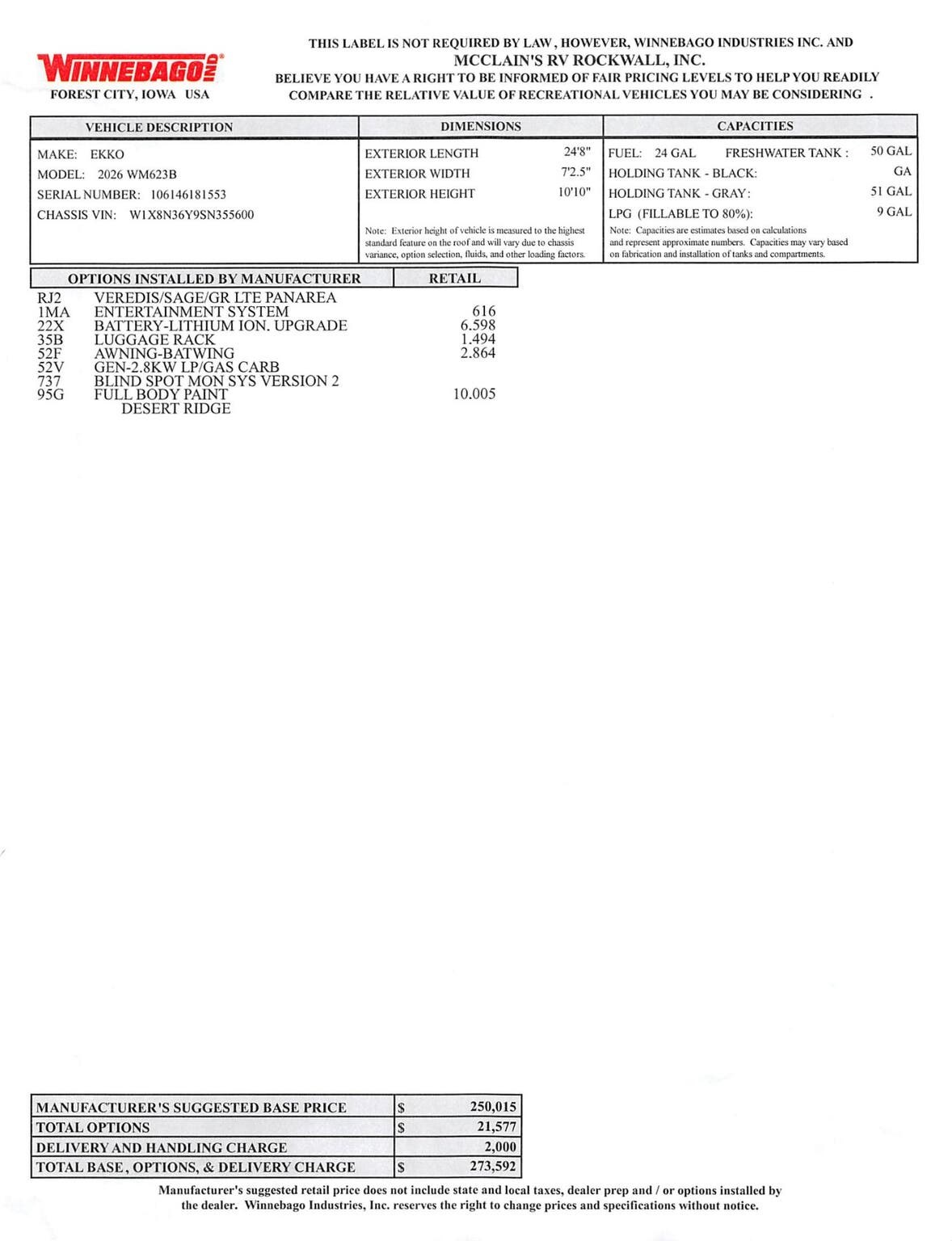 2026 Ekko 23B by Winnebago from McClain's RV Rockwall in Rockwall, Texas