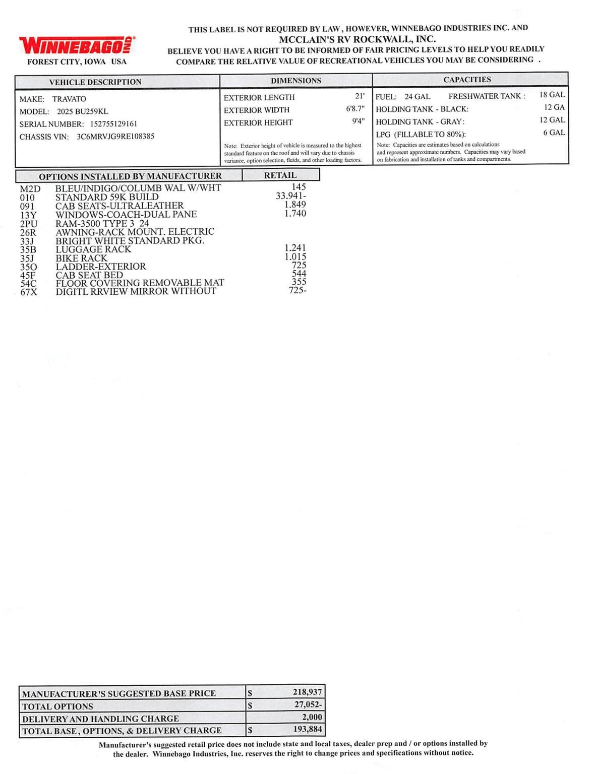 2025 Travato 59K by Winnebago from McClain's RV Rockwall in Rockwall, Texas