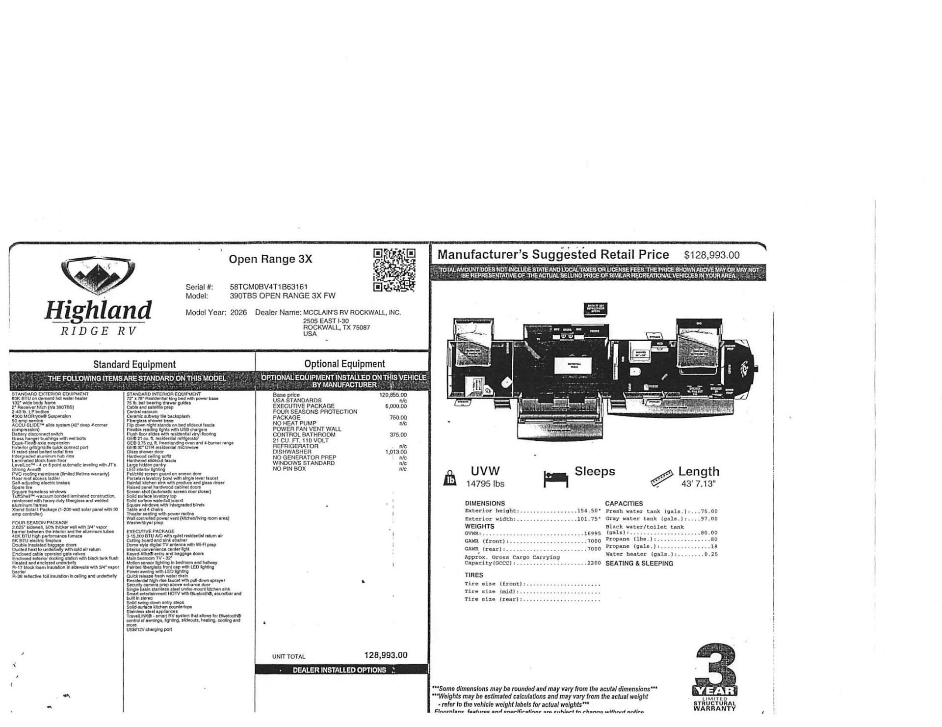 2026 Open Range 3X 393TBR by Highland Ridge from McClain's RV Rockwall in Rockwall, Texas
