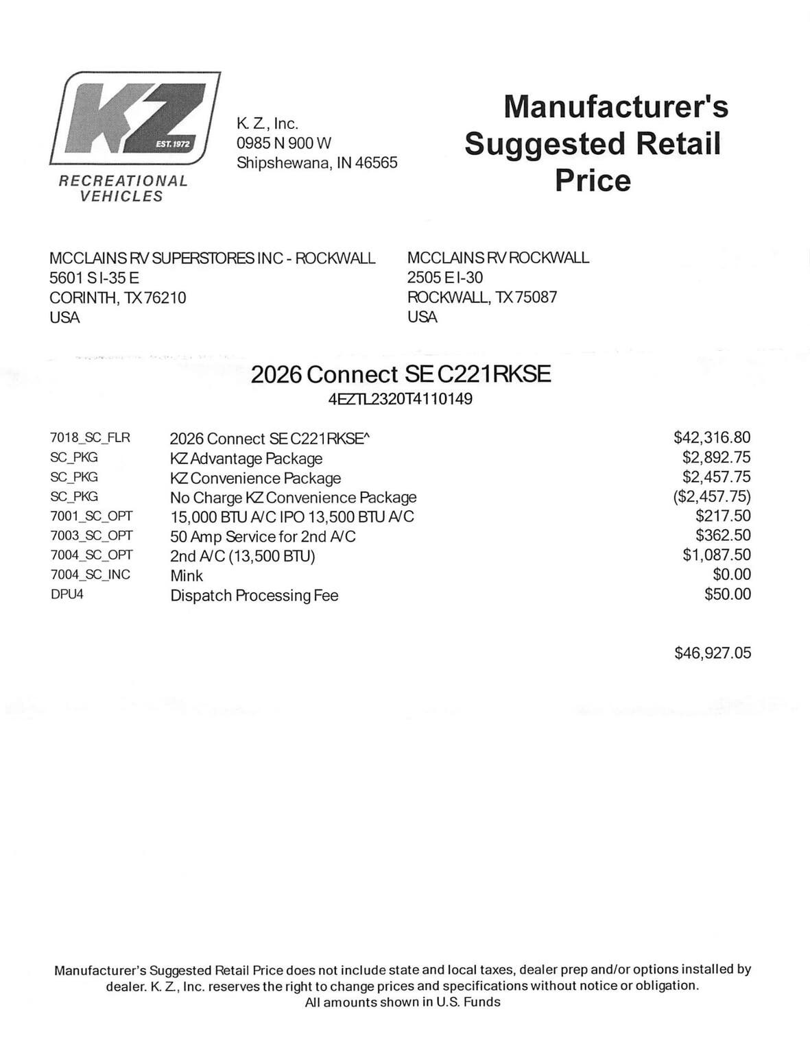 2026 Connect SE 221RK by K-Z from McClain's RV Rockwall in Rockwall, Texas