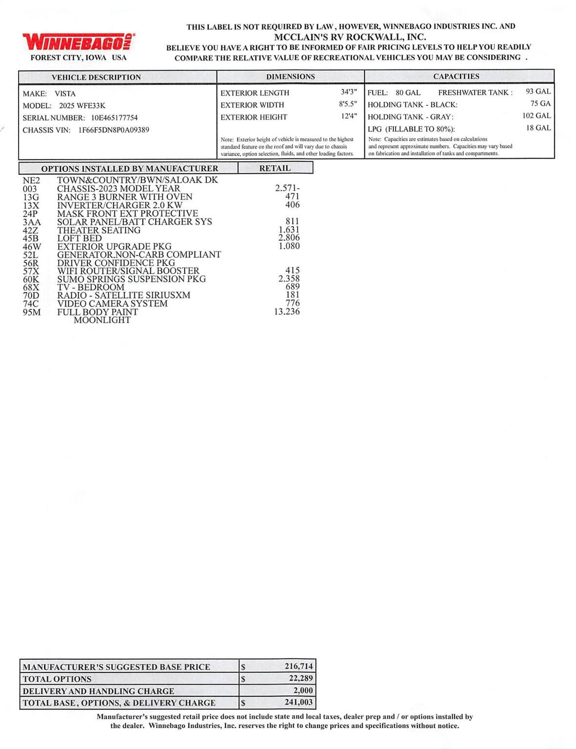 2025 Vista 33K by Winnebago from McClain's RV Rockwall in Rockwall, Texas