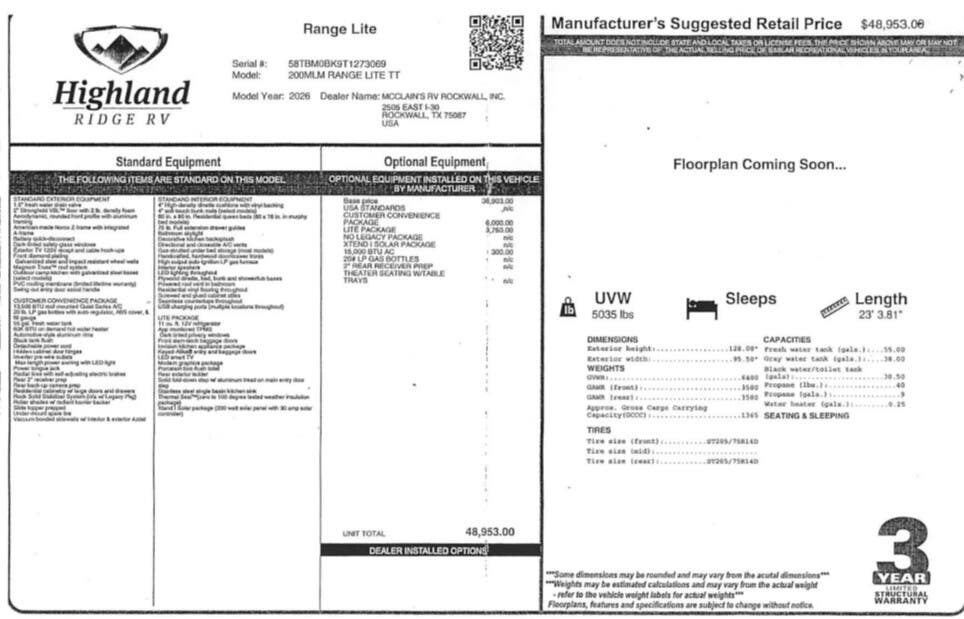 2026 Open Range LITE 200MLM by Highland Ridge from McClain's RV Rockwall in Rockwall, Texas