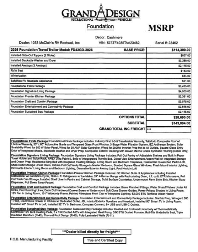 2026 Foundation 42GD by Grand Design from McClain's RV Rockwall in Rockwall, Texas