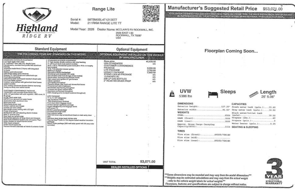 2026 Open Range LITE 211RKM by Highland Ridge from McClain's RV Rockwall in Rockwall, Texas