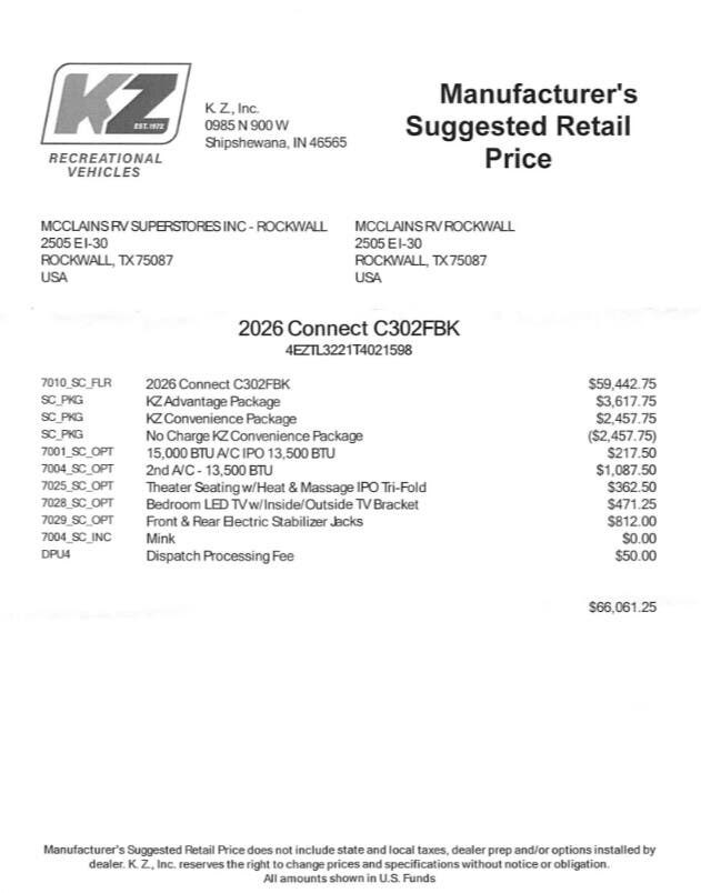 2026 Connect 302FBK by K-Z from McClain's RV Rockwall in Rockwall, Texas