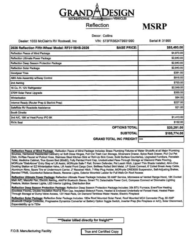 2026 Reflection 311BHS by Grand Design from McClain's RV Rockwall in Rockwall, Texas