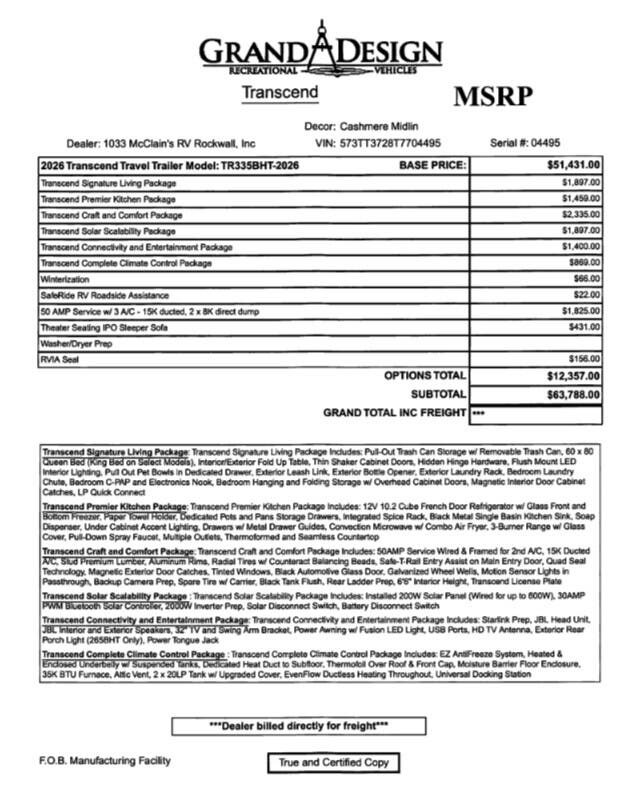 2026 Transcend 335BHT by Grand Design from McClain's RV Rockwall in Rockwall, Texas