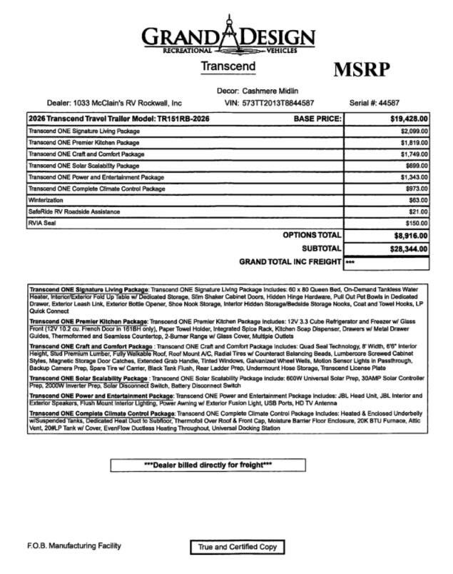 2026 Transcend One 151RB by Grand Design from McClain's RV Rockwall in Rockwall, Texas