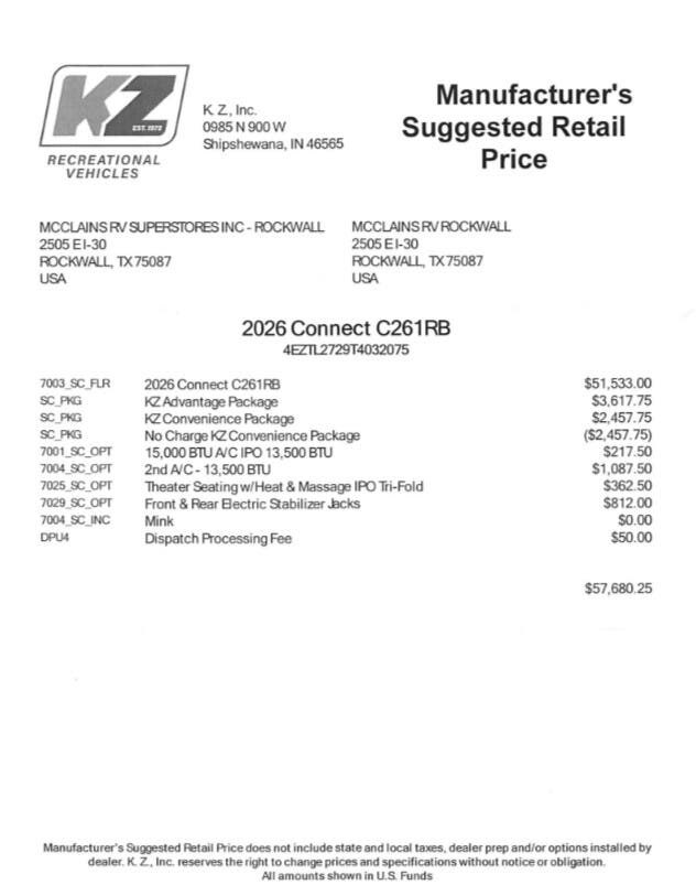 2026 Connect 261RB by K-Z from McClain's RV Rockwall in Rockwall, Texas