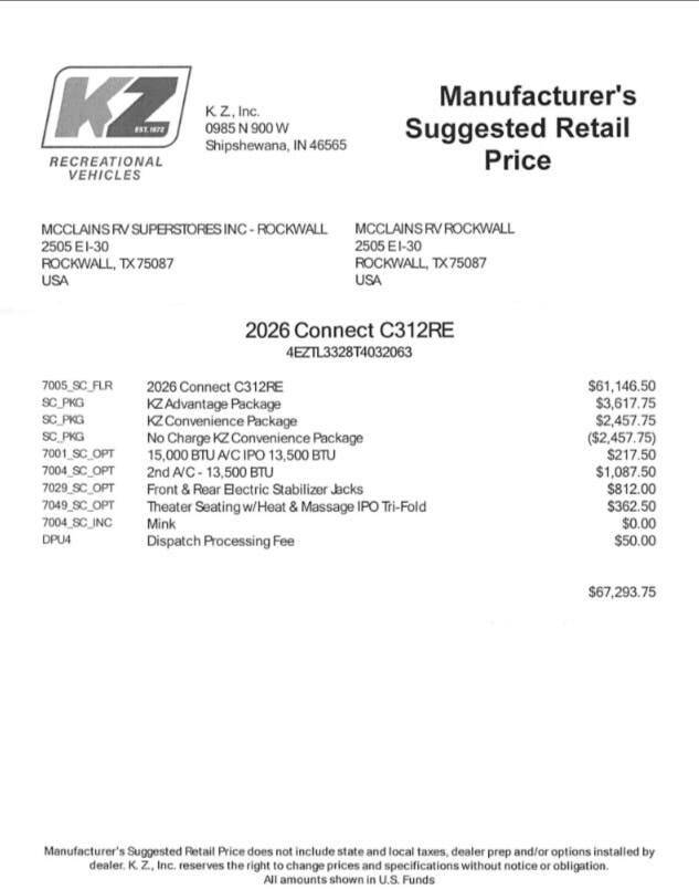 2026 Connect 312RE by K-Z from McClain's RV Rockwall in Rockwall, Texas