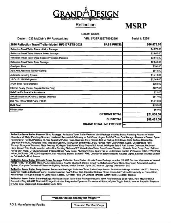 2026 Grand Design Reflection 317RSTS - New Travel Trailer For Sale by McClain's RV Rockwall in Rockwall, Texas
