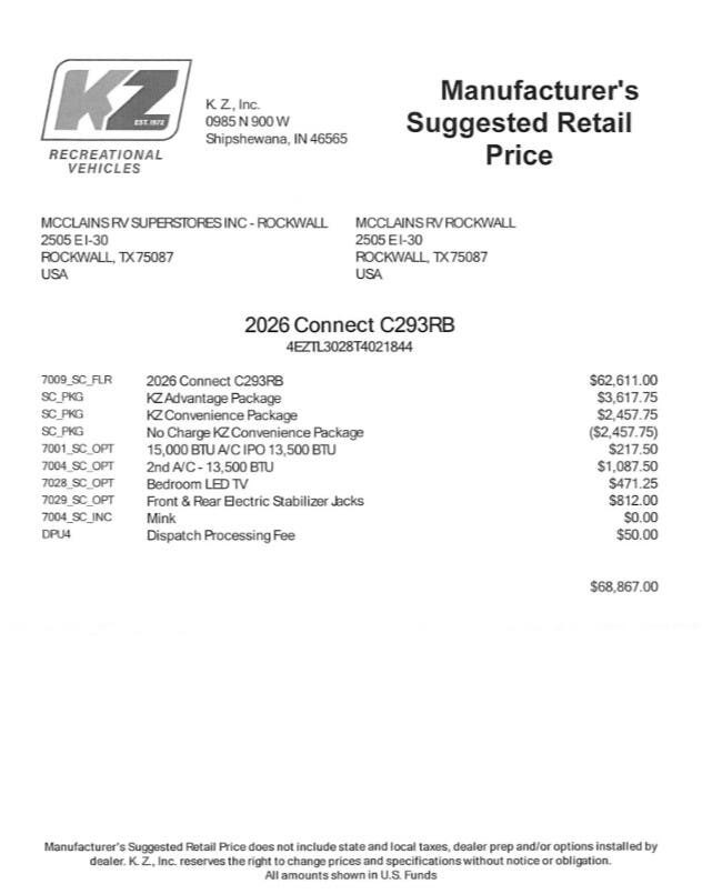 2026 K-Z Connect 293RB - New Travel Trailer For Sale by McClain's RV Rockwall in Rockwall, Texas