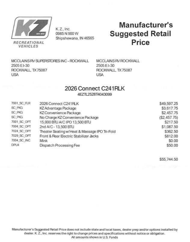 2026 K-Z Connect 241RLK - New Travel Trailer For Sale by McClain's RV Rockwall in Rockwall, Texas