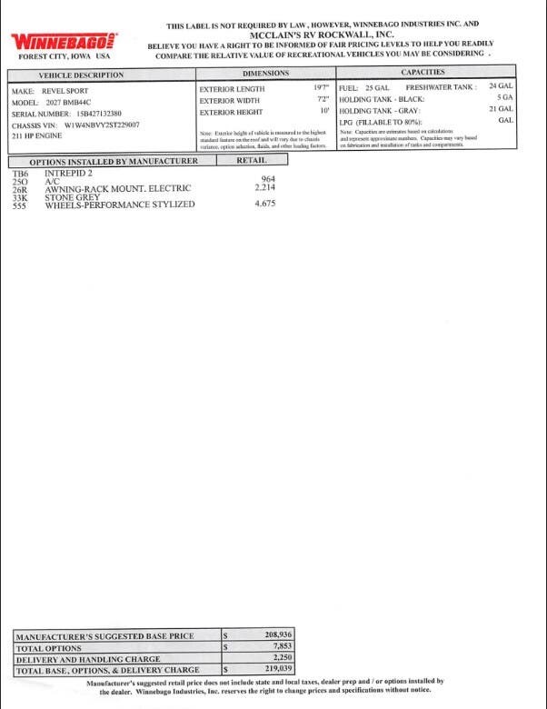 2027 Winnebago Revel Sport 44C - New Class B For Sale by McClain's RV Rockwall in Rockwall, Texas