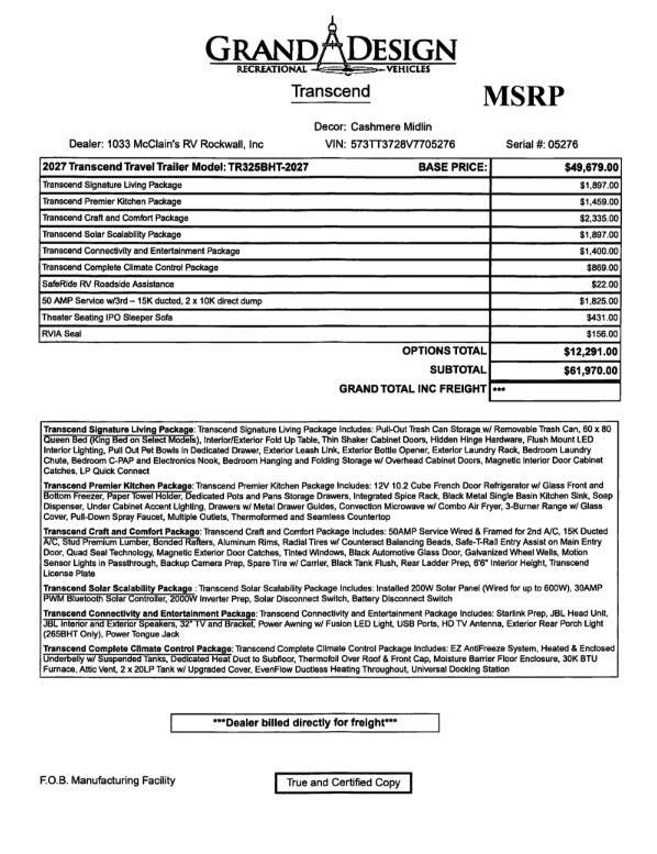 2027 Grand Design Transcend 325BHT - New Travel Trailer For Sale by McClain's RV Rockwall in Rockwall, Texas