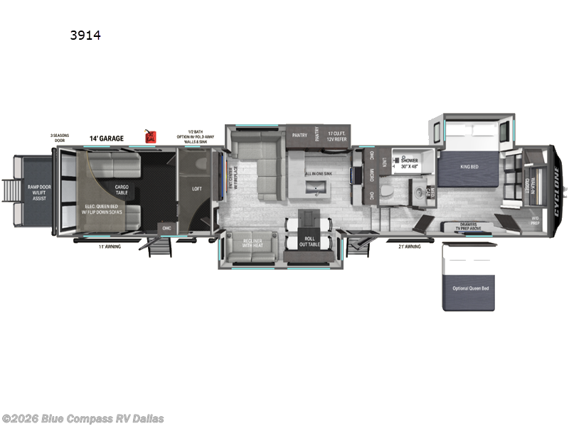 2027 Heartland Cyclone 3914 - New Toy Hauler For Sale by Blue Compass RV Dallas in Mesquite, Texas features Slideout