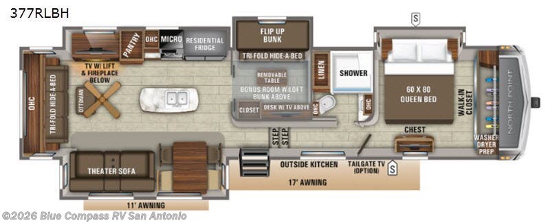 2020 Jayco North Point 377RLBH - Used Fifth Wheel For Sale by Blue Compass RV San Antonio in San Antonio, Texas features Slideout