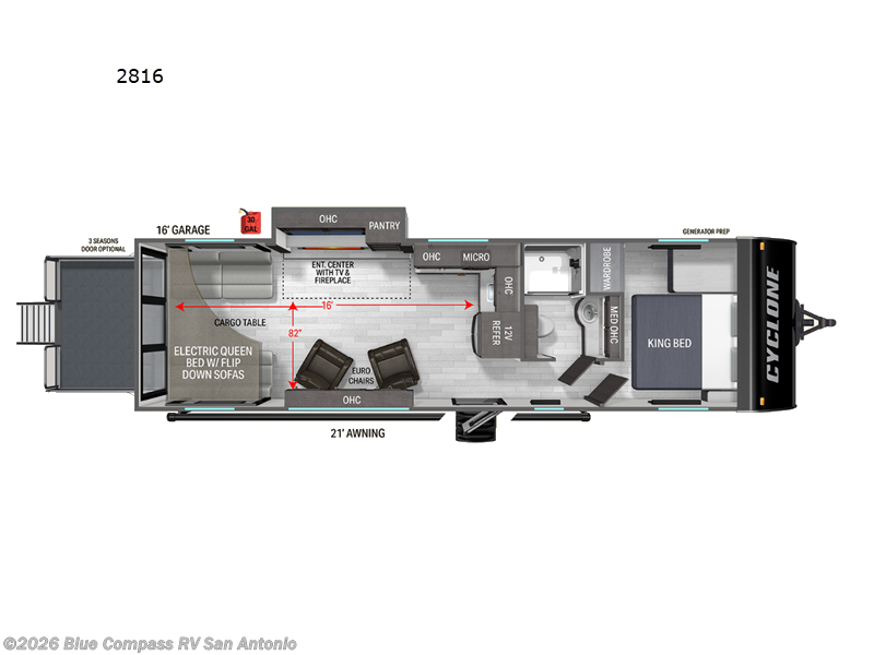 2027 Heartland Cyclone 2816 - New Toy Hauler For Sale by Blue Compass RV San Antonio in San Antonio, Texas features Slideout