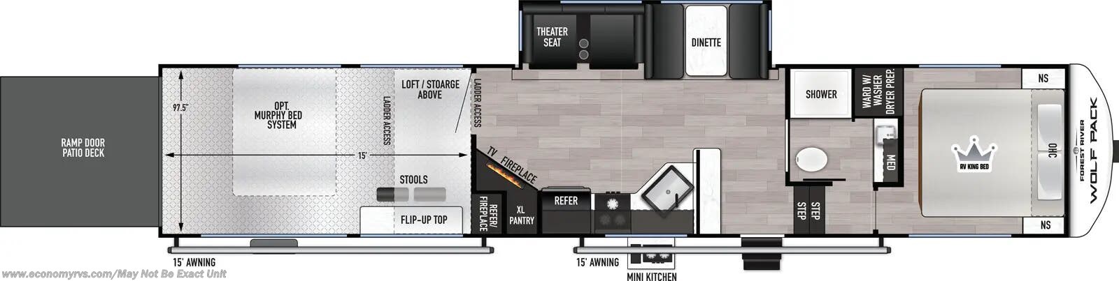 Floorplan of 2026 Forest River Cherokee Wolf Pack 350PACK15