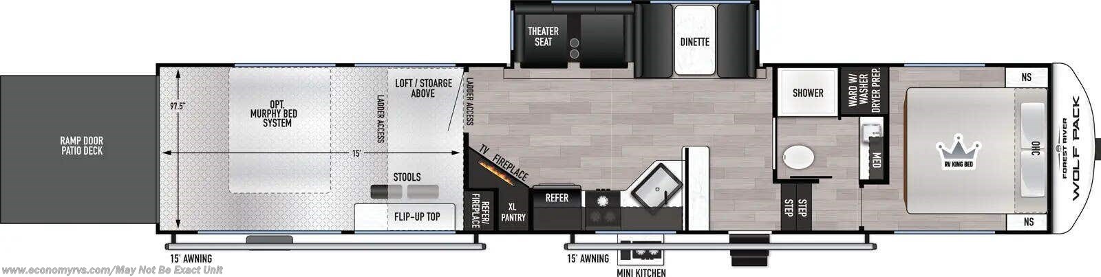 Floorplan of 2027 Forest River Cherokee Wolf Pack 350PACK15