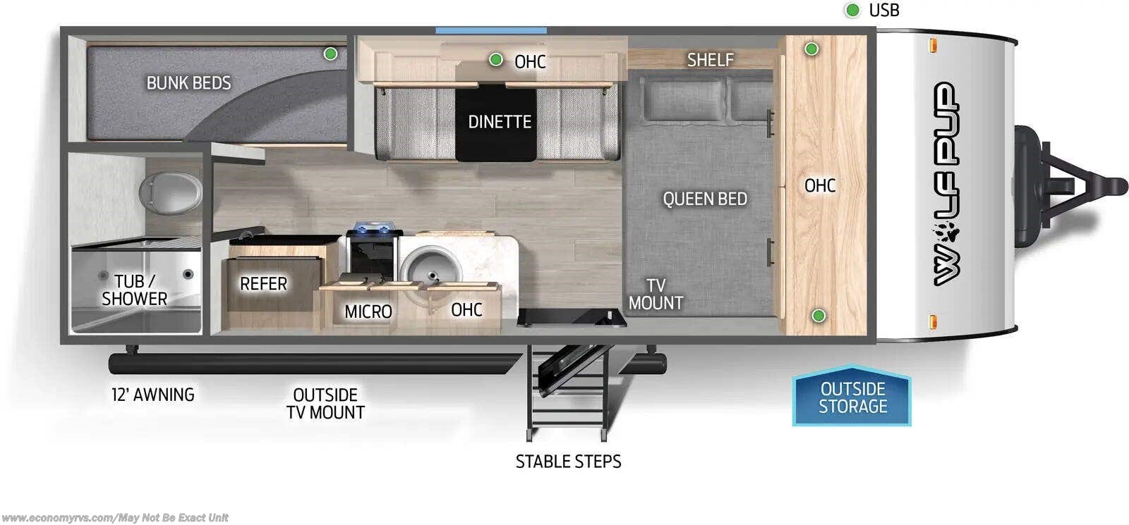 Floorplan of 2025 Forest River Cherokee Wolf Pup 16LP