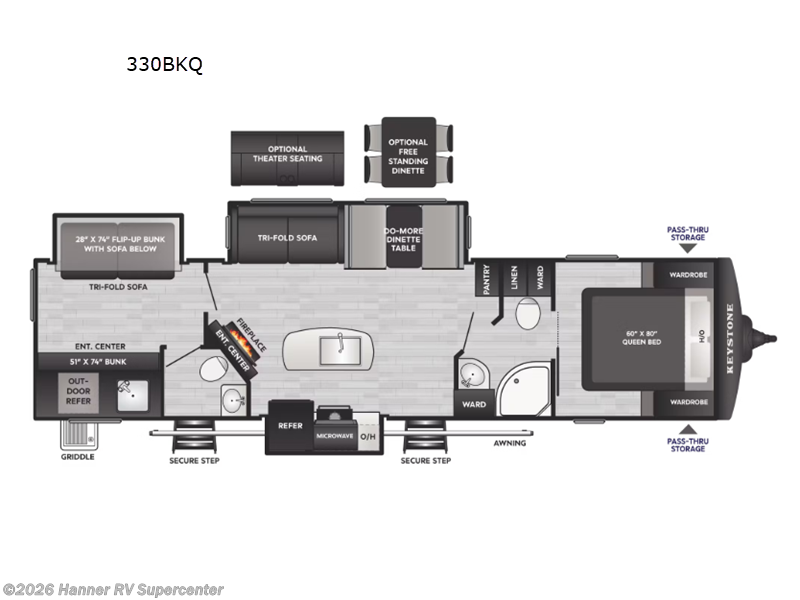 2026 Keystone Bullet 330BKQ - New Travel Trailer For Sale by Hanner RV Supercenter in Baird, Texas features Slideout