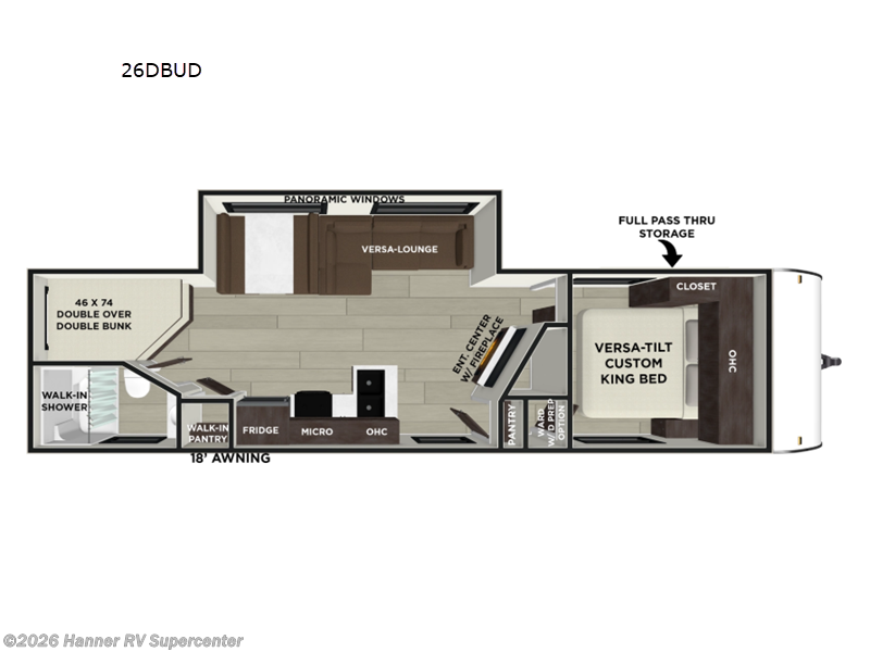 2026 Forest River Wildwood 26DBUD - New Travel Trailer For Sale by Hanner RV Supercenter in Baird, Texas features Slideout