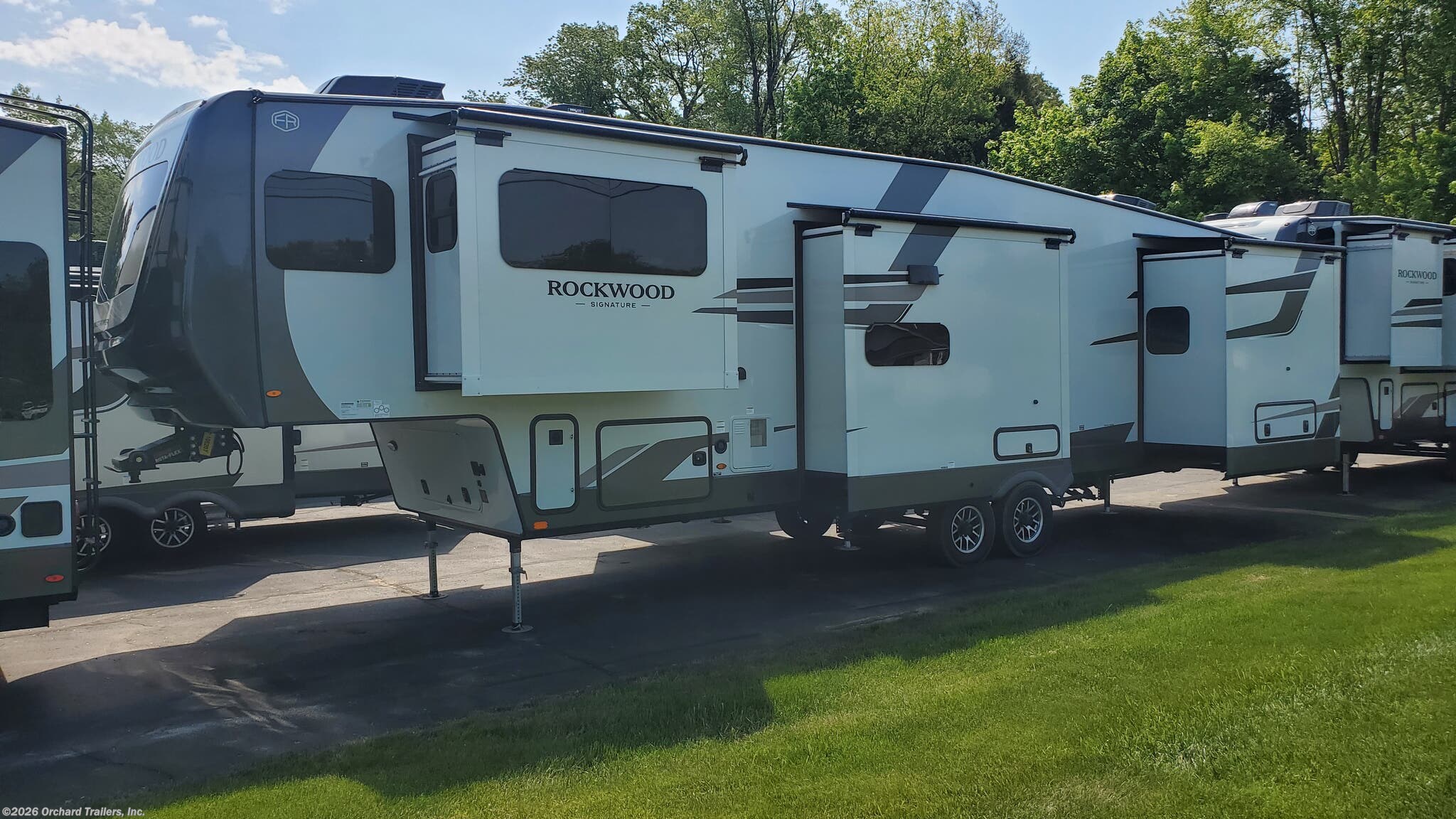2026 Forest River Rockwood Signature 402SFL - New Fifth Wheel For Sale by Orchard Trailers, Inc. in Whately, Massachusetts features Power Awning, Insulated, Slam Latch Baggage Doors, Refrigerator, Kitchen Sink