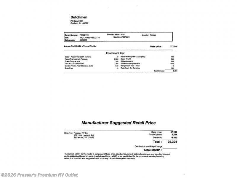 New 2024 Dutchmen Aspen Trail 26RL available in Sturtevant, Wisconsin