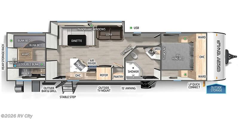 Floorplan of 2026 Forest River Cherokee Grey Wolf 29TE