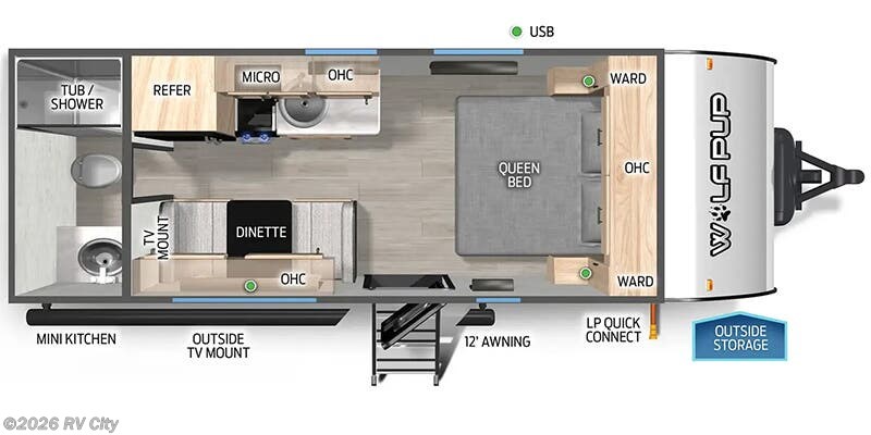 Floorplan of 2026 Forest River Cherokee Wolf Pup Black Label 16FQBL