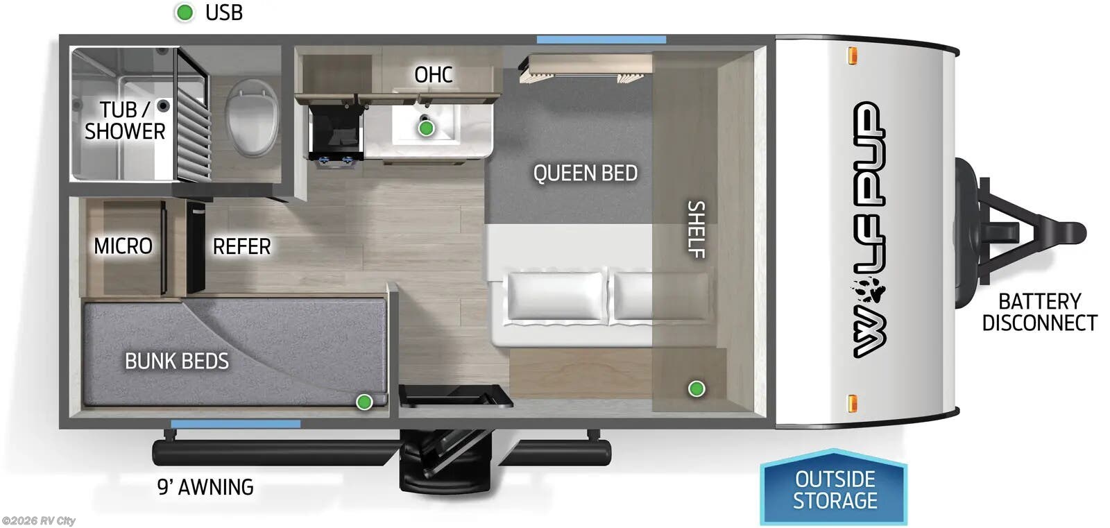 Floorplan of 2026 Forest River Cherokee Wolf Pup 14BHW